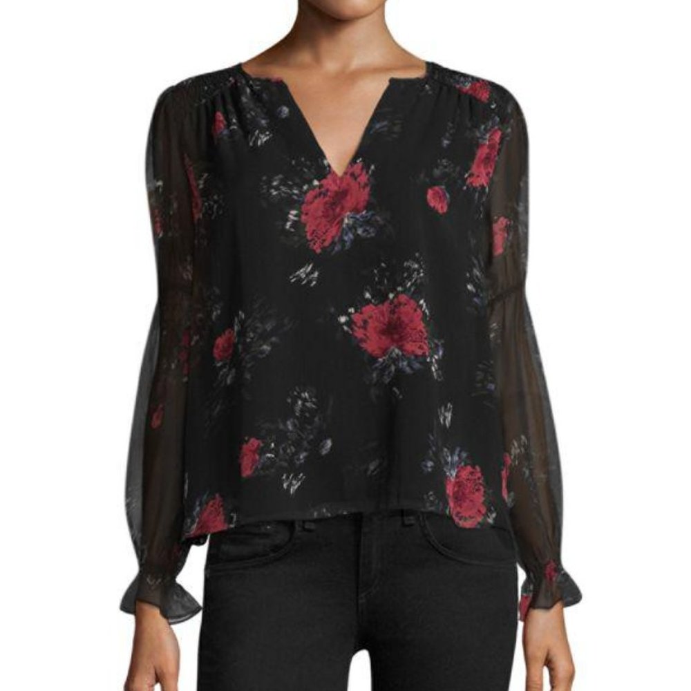 Joie Anjanette Silk Top Floral XS Blouse Black